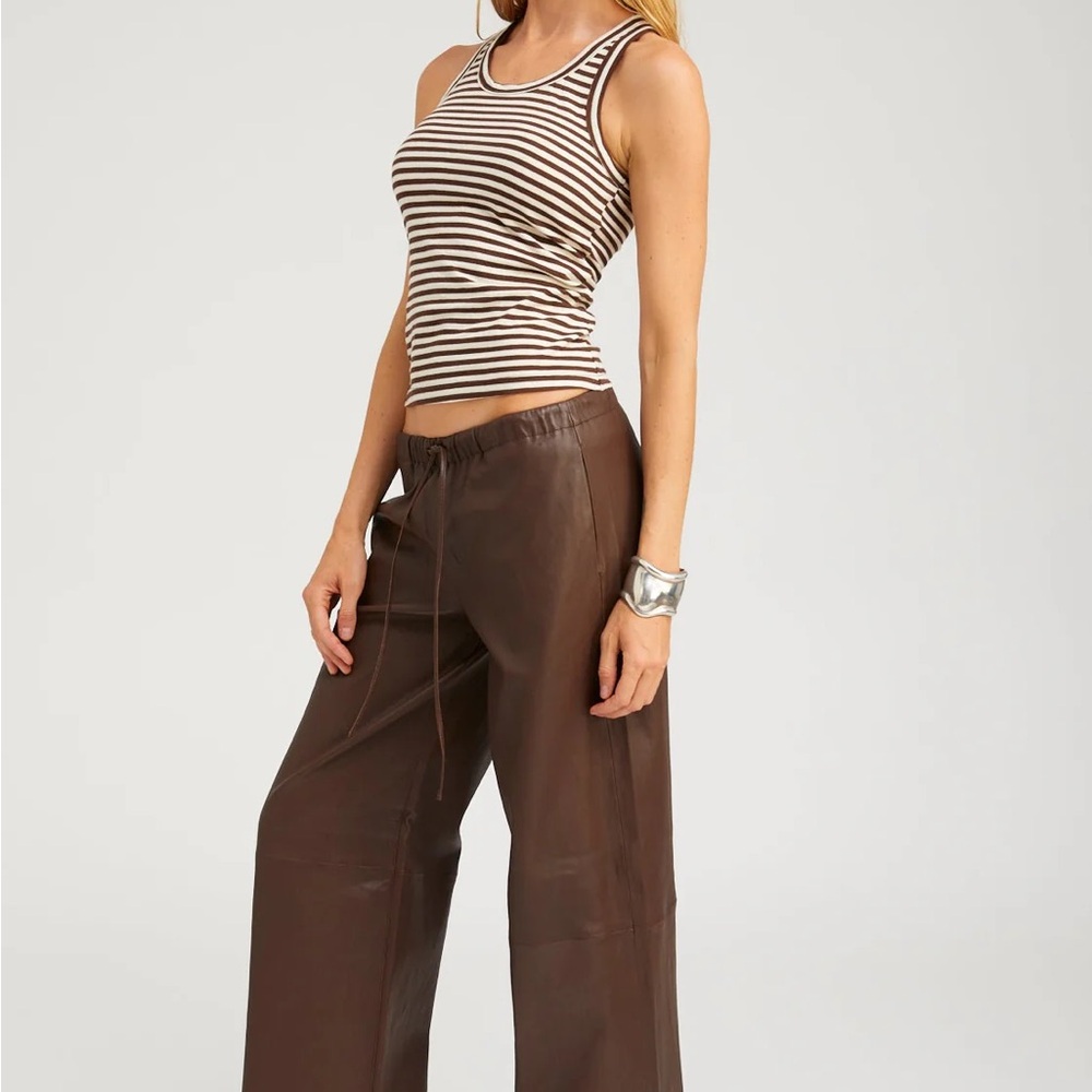 Brown Leather Kauai Wide-Leg Pants - Picture 2 of 4